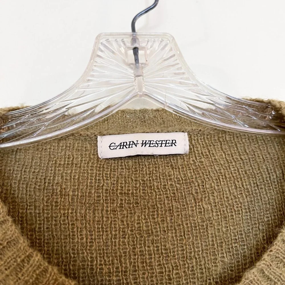 Carin Wester Mohair Wool Blend Green Ruffled Crew Neck Cropped Sweater Small - Picture 5 of 7